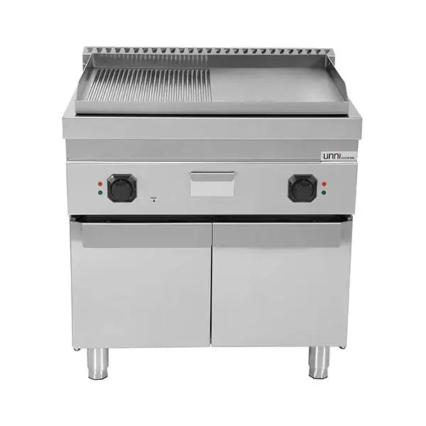 Elektrische Grillplatte - 800x700x850/900 mm - 1/2 glatt + 1/2 gerillt - 9 kW
