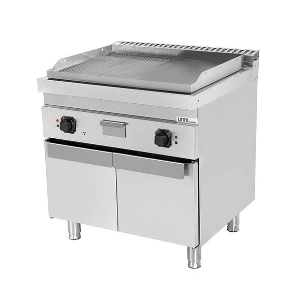 Elektrische Grillplatte - 800x700x850/900 mm - 1/2 glatt + 1/2 gerillt - 9 kW
