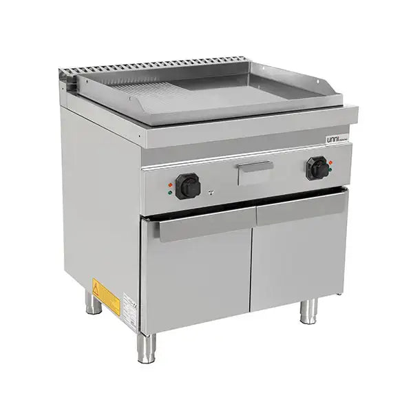 Elektrische Grillplatte - 800x700x850/900 mm - 1/2 glatt + 1/2 gerillt CHROM - 9 kW