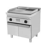 Elektrische Grillplatte - 800x700x850/900 mm - 1/2 glatt + 1/2 gerillt CHROM - 9 kW