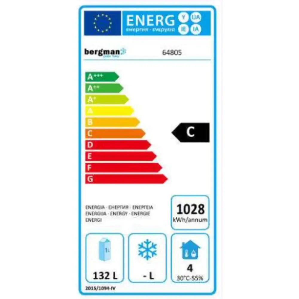Energieeffizienzklasse C für Bergman-Gerät mit 1028 kWh/Jahr und 132 L Kapazität