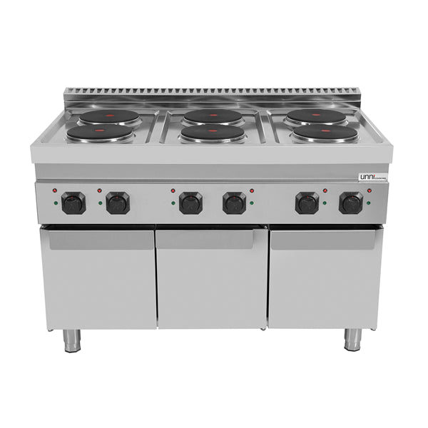 Elektroherd mit 6 Kochfelder und 3 Türen - 1200x700x850/900 mm - 15,6 kW