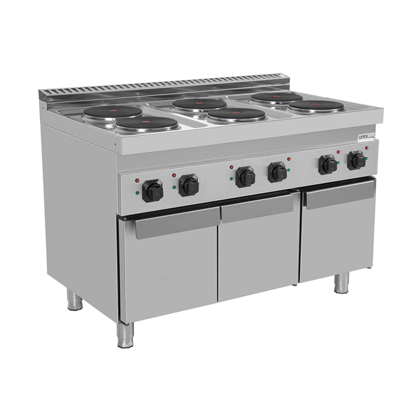 Elektroherd mit 6 Kochfelder und 3 Türen - 1200x700x850/900 mm - 15,6 kW