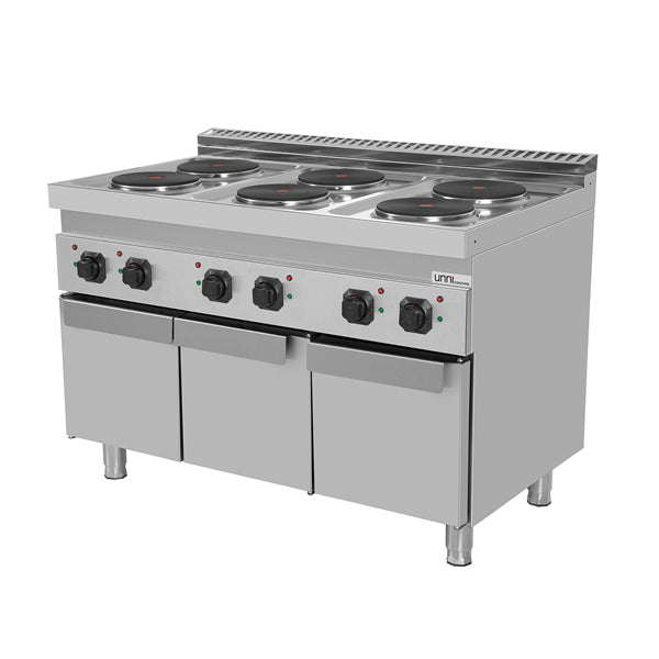Elektroherd mit 6 Kochfelder und 3 Türen - 1200x700x850/900 mm - 15,6 kW
