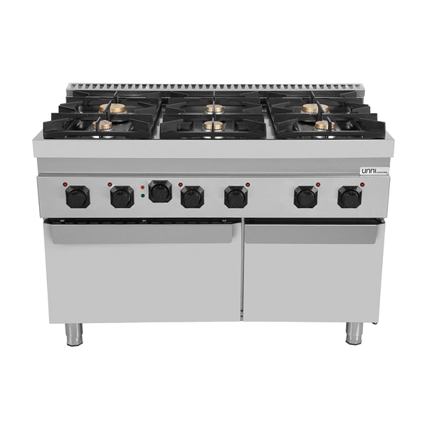 Gasherd mit 6 Kochfelder und Elektrobackofen - 1200x700x850/900 mm - 44 kW