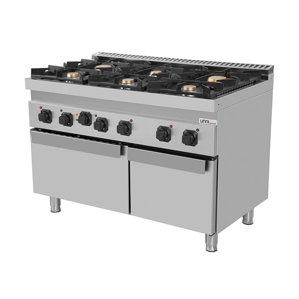 Gasherd mit 6 Kochfelder und Elektrobackofen - 1200x700x850/900 mm - 44 kW