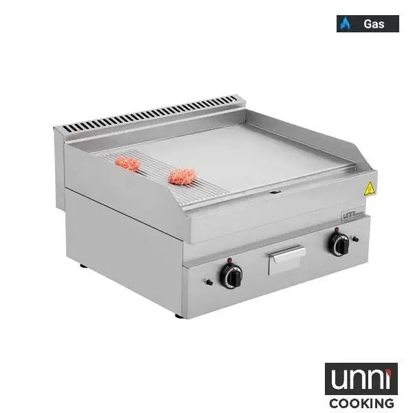Pllakë skare me gaz – 1/3 me brinjë – 2/3 e lëmuar – 700x650x320 mm – 11.5 kW 