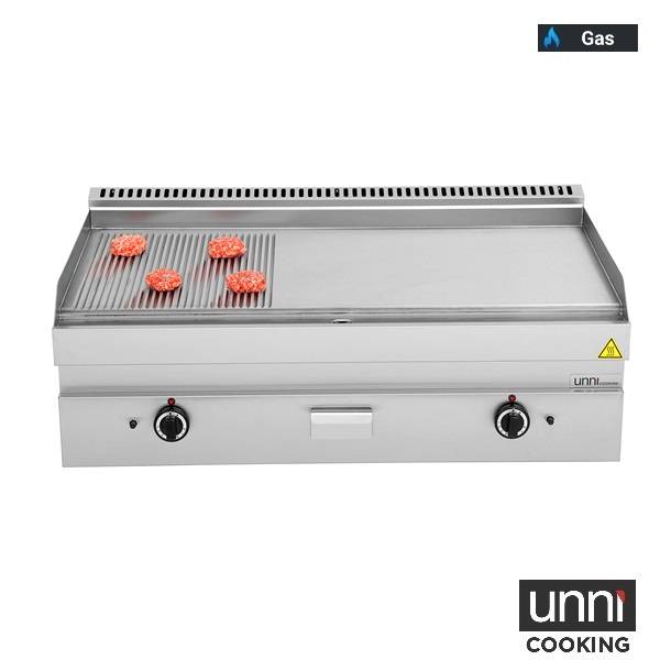 Gasgrillplatte – 1/3 GERILLT – 2/3 GLATT - 1100x650x320 mm - 12 kW