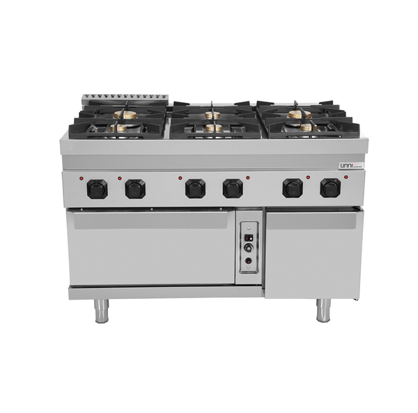 Gasherd mit 6 Kochfelder und Gasbackofen - 1200x700x850/900 mm - 50,5 kW