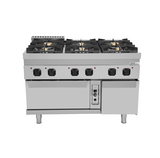 Gasherd mit 6 Kochfelder und Gasbackofen - 1200x700x850/900 mm - 50,5 kW