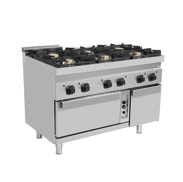 Gasherd mit 6 Kochfelder und Gasbackofen - 1200x700x850/900 mm - 50,5 kW