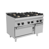 Gasherd mit 6 Kochfelder und Gasbackofen - 1200x700x850/900 mm - 50,5 kW