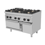 Gasherd mit 6 Kochfelder und Gasbackofen - 1200x700x850/900 mm - 50,5 kW
