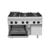 Gasherd mit 6 Kochfelder und Gasbackofen - 1200x700x850/900 mm - 50,5 kW