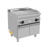 Gas-Grillplatte - 800x700x850/900 mm - 1/2 glatt + 1/2 gerillt - 13 kW
