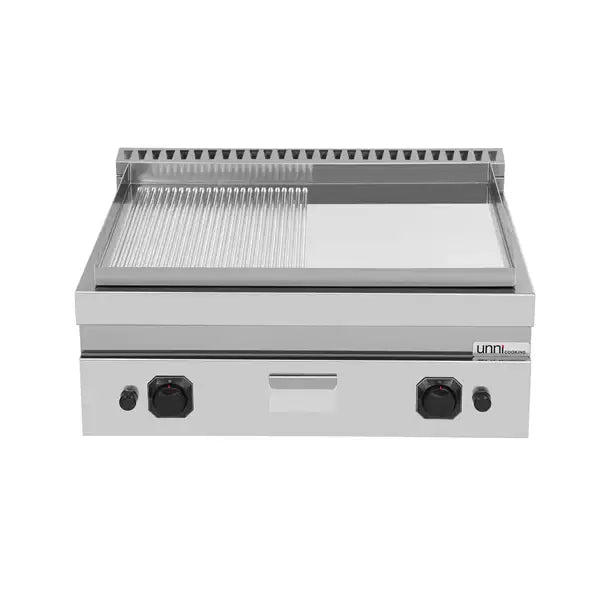 Gas-Grillplatte - 800x700x300 mm - 1/2 glatt – 1/2 gerillt - Chrome - 13 kW