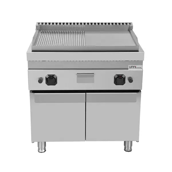 Gas-Grillplatte - 800x700x850/900 mm - 1/2 glatt + 1/2 gerillt - 13 kW
