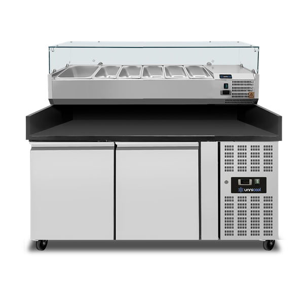 Pizzatheke mit Räder und 2 Türen - Schwarzer Granit - 1510x800x1000 mm