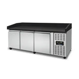 Tekerlekli ve 3 kapılı pizza tezgahı – Siyah granit – 202 x 80 x 100 cm