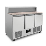 Pizza-Werkbank, 3-türig (GN 1/1), mit 8 × GN 1/6 Aufsatz | +2°C bis +8°C