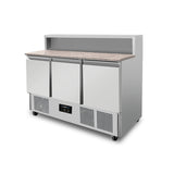 Pizza-Werkbank, 3-türig (GN 1/1), mit 8 × GN 1/6 Aufsatz | +2°C bis +8°C