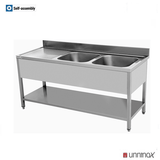 Çevre dostu evye ünitesi / Sağda 2 lavabo + süzgeç, 1800 x 700 mm