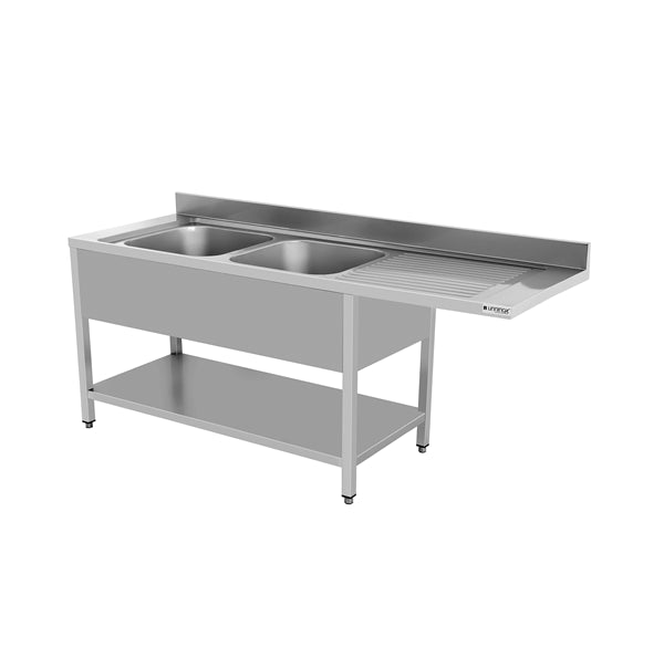 PREMIUM - Edelstahl Spülzentrum - 200x70x85 cm - 2 Becken links