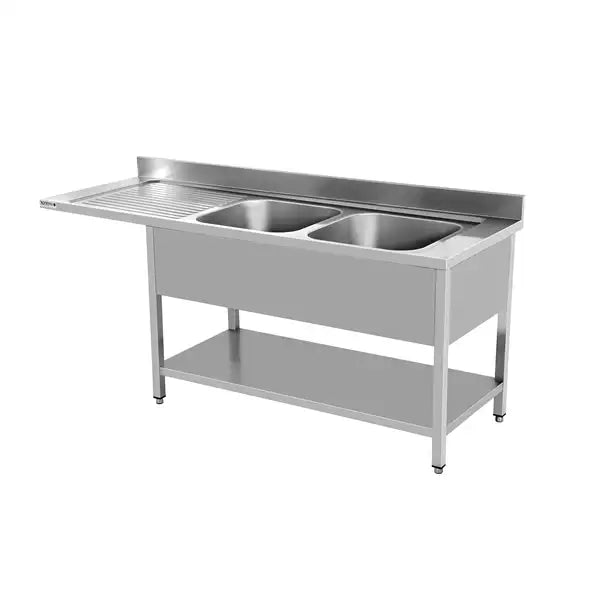 PREMIUM - Edelstahl Spülzentrum - 180x70x85 cm - 2 Becken rechts