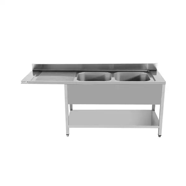 PREMIUM - Stainless Steel Dishwashing Center - 200x70x85 cm - 2 Basins Right