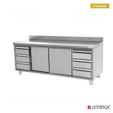 Arbeitsschrank mit Aufkantung und 3+3 Schubladen - 2000x700x850/900 mm