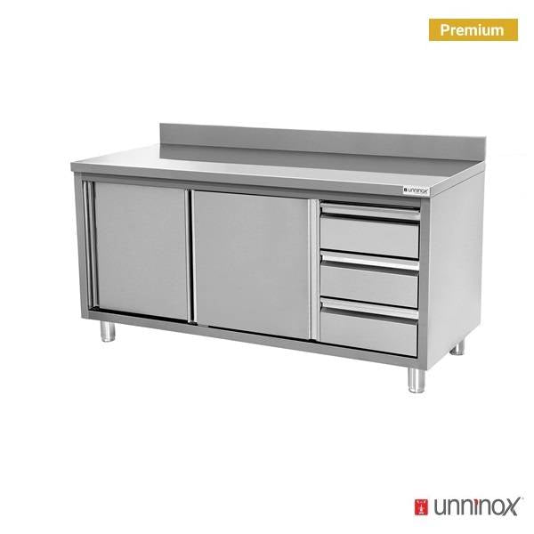 Arbeitsschrank mit Aufkantung + 3 Schubladen rechts - 1800x700x850/900 mm