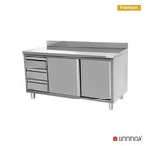Arbeitsschrank mit Aufkantung + 3 Schubladen links - 1600x700x850/900 mm - Gastro-Bedarf24 GmbH