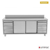 Arbeitsschrank mit Aufkantung und 3+3 Schubladen - 1800x700x850/900 mm - Gastro-Bedarf24 GmbH