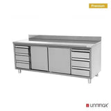 Arbeitsschrank mit Aufkantung und 3+3 Schubladen - 2400x700x850/900 mm - Gastro-Bedarf24 GmbH