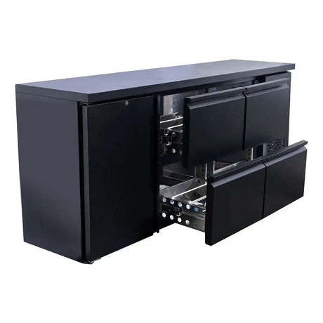EASYLINE Barkühltisch schwarz / 1 Tür & 4 Schubladen - 425 l - Gastro-Bedarf24 GmbH