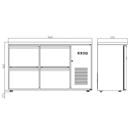 EASYLINE Barkühltisch schwarz / 4 Schubladen - 280 l - Gastro-Bedarf24 GmbH