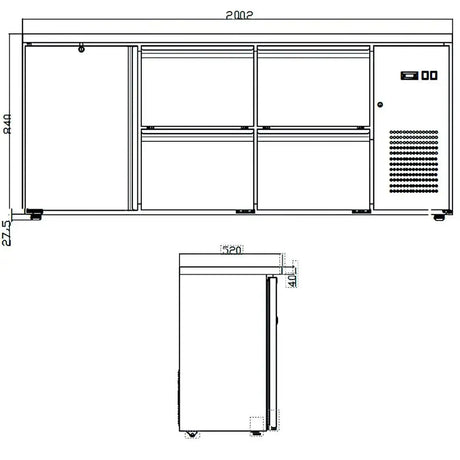 EASYLINE Barkühltisch schwarz / 6 Schubladen - 425 l - Gastro-Bedarf24 GmbH