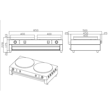 EASYLINE Elektro Crêpes Gerät 2 Platten - Gastro-Bedarf24 GmbH