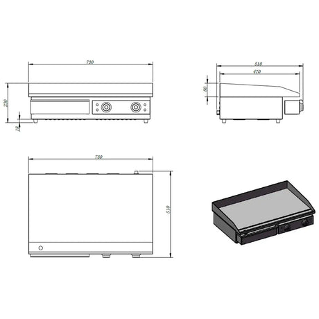 EASYLINE Elektro Grillplatte Breite 730 mm, Grillfläche glatt - Gastro-Bedarf24 GmbH