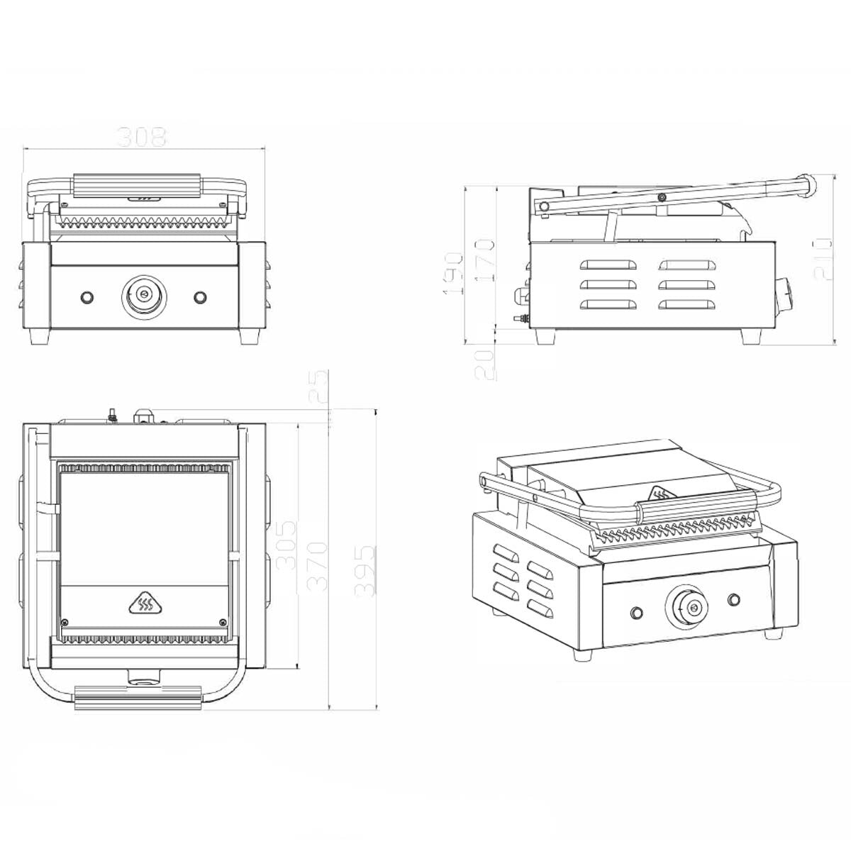 EASYLINE Elektro Kontaktgrill Breite 308 mm, oben & unten gerillt - Gastro - Bedarf24