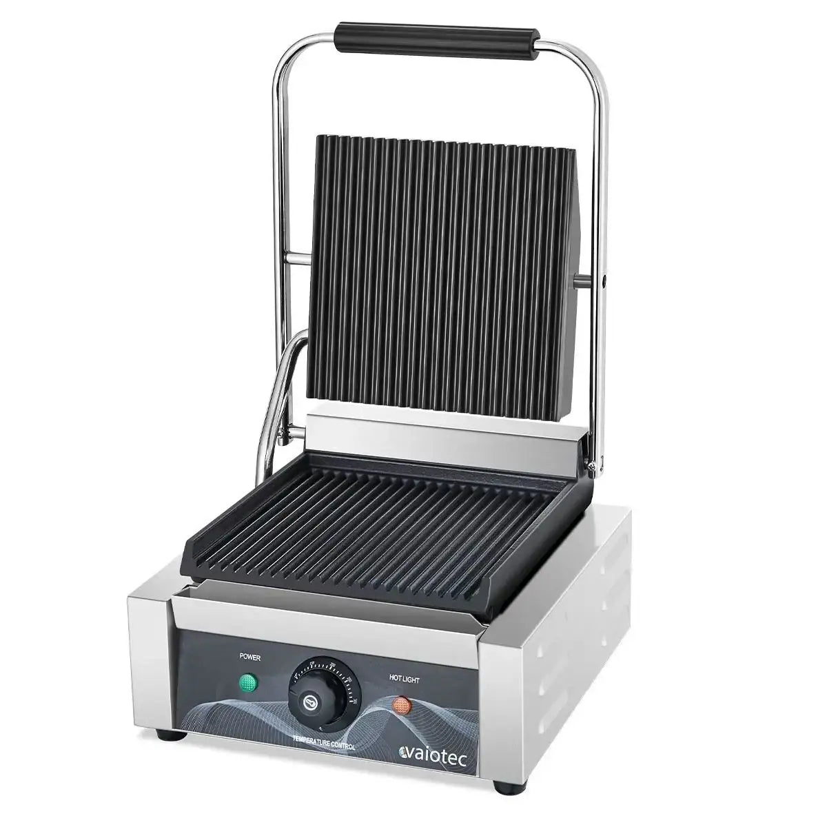 Professioneller Grill mit Rillenplatte und Temperaturregler für Gastronomie