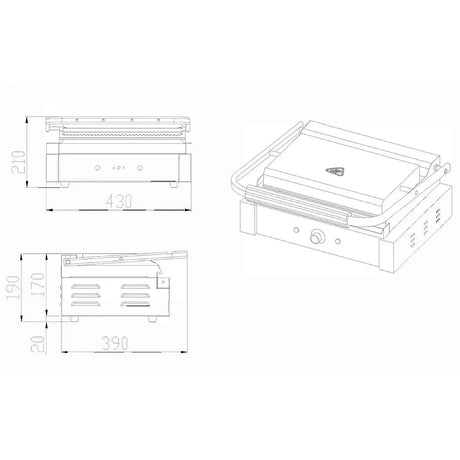 EASYLINE Elektro Kontaktgrill Breite 430 mm, oben & unten gerillt - Gastro-Bedarf24 GmbH