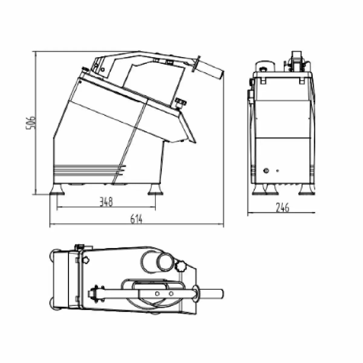 Technische Zeichnung Gastronomiegerät mit Maßen: 614x506x246 mm, ideal für Profi-Küchen