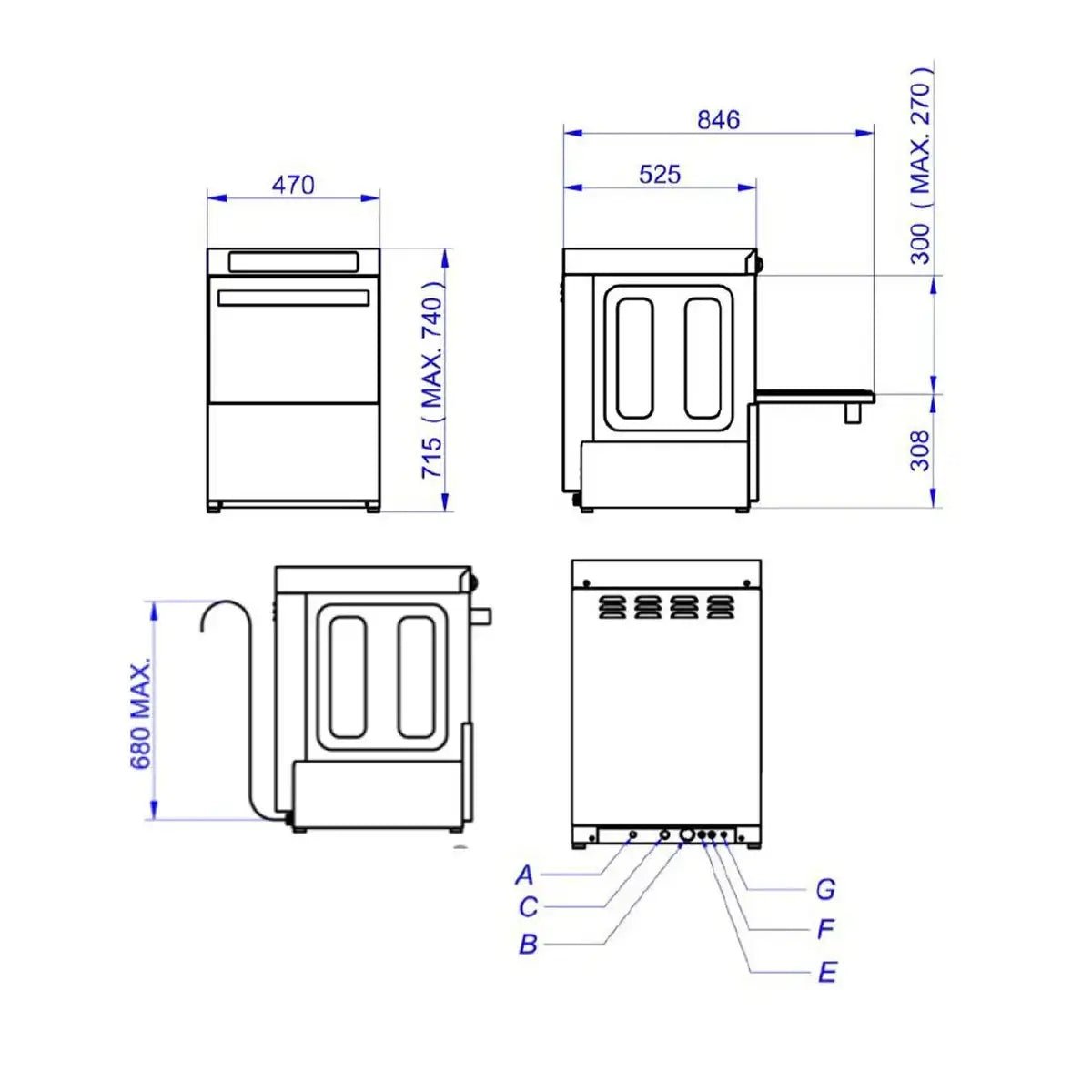 EASYLINE Gläserspülmaschine 40x40 / 230 Volt - Modell: VT-E GW40 DRD - Gastro-Bedarf24 GmbH