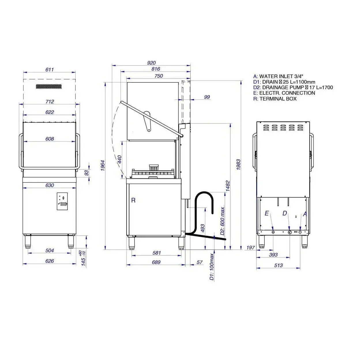 EASYLINE Haubenspülmaschine 50x50 / 400 Volt - Modell: VT-EX HW54 DRD - Gastro-Bedarf24 GmbH