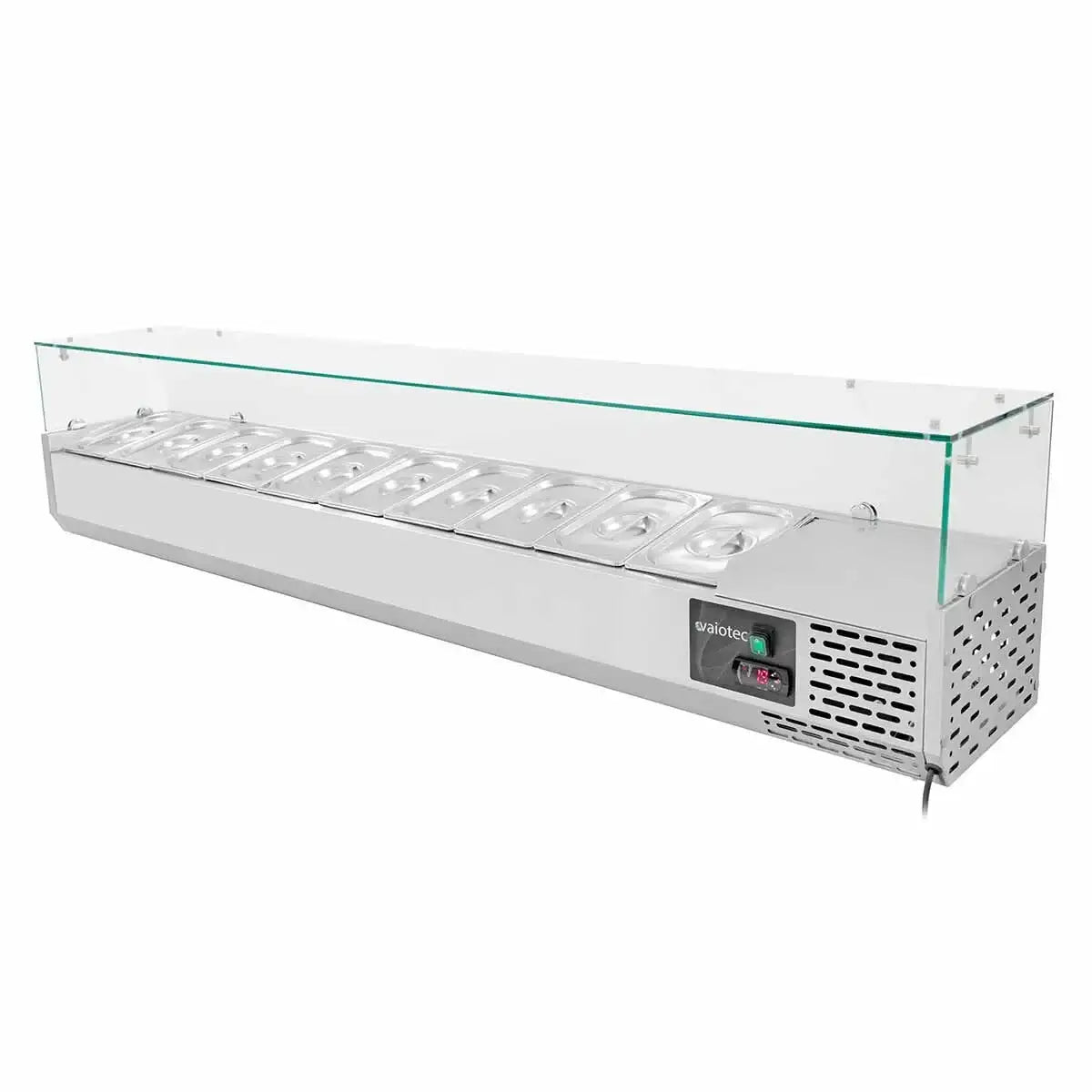 Edelstahl-Warmhalteplatte mit Glasabdeckung und 10 GN-Tabletts für Gastronomie