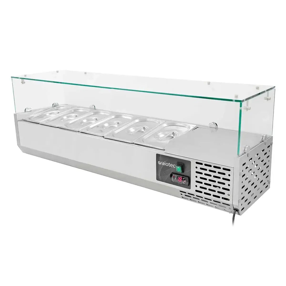 Edelstahl-Warmhalteplatte mit Glasabdeckung und digitaler Steuerung für Gastronomie