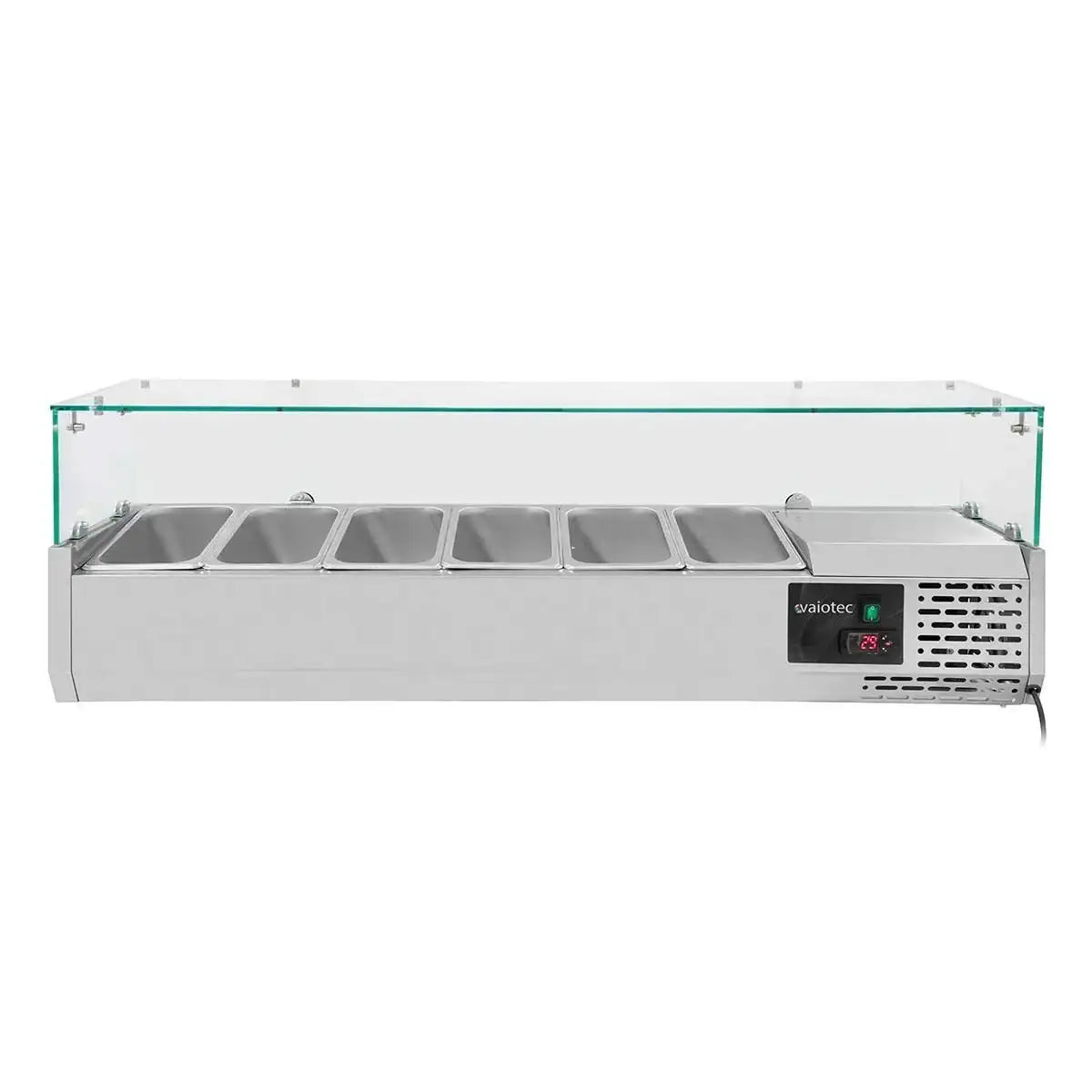 Edelstahl-Warmhalteplatte mit Glasabdeckung und digitaler Temperaturanzeige für Gastronomie