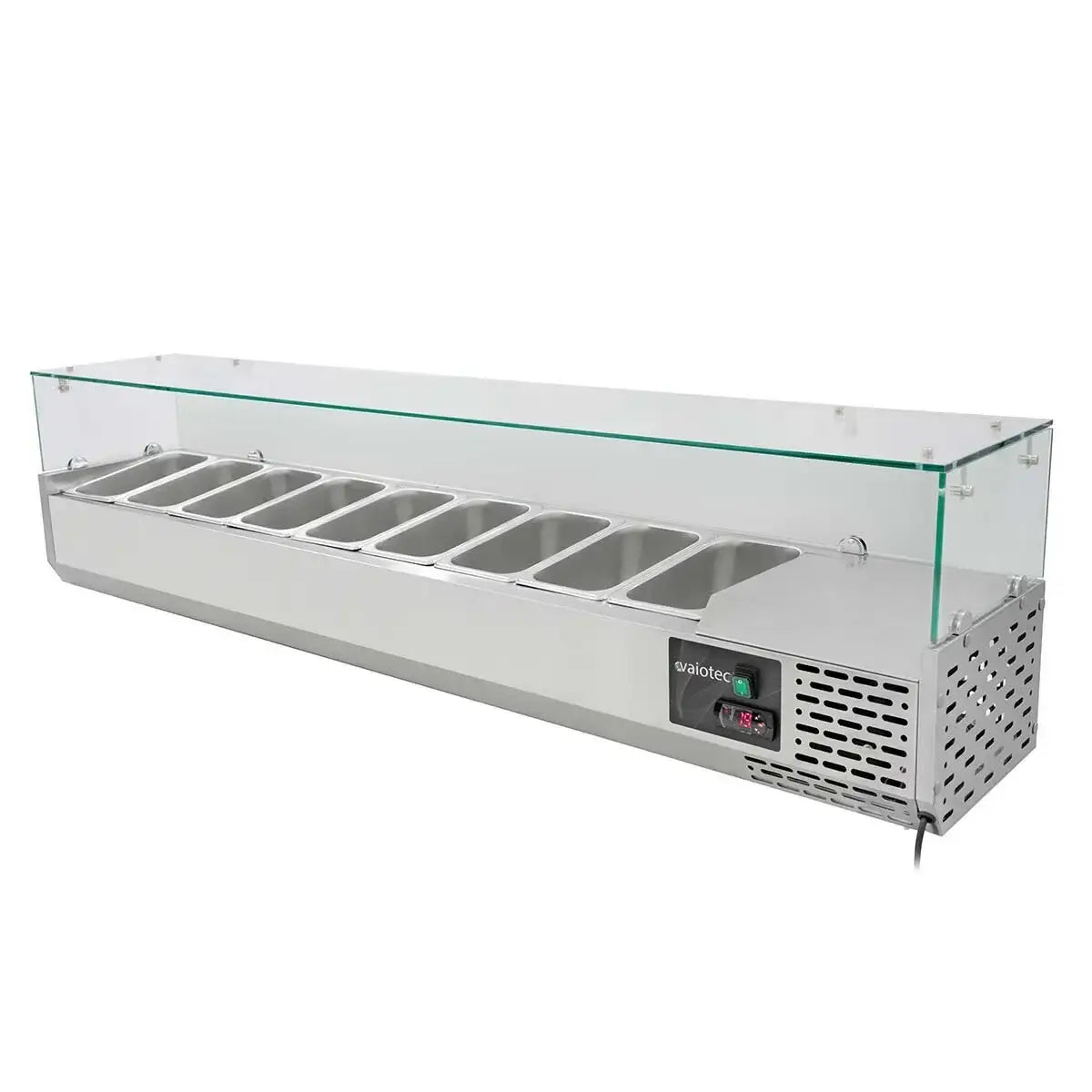 Edelstahl-Warmhaltebuffet mit Glasabdeckung und 8 GN-Fächern für Gastronomie