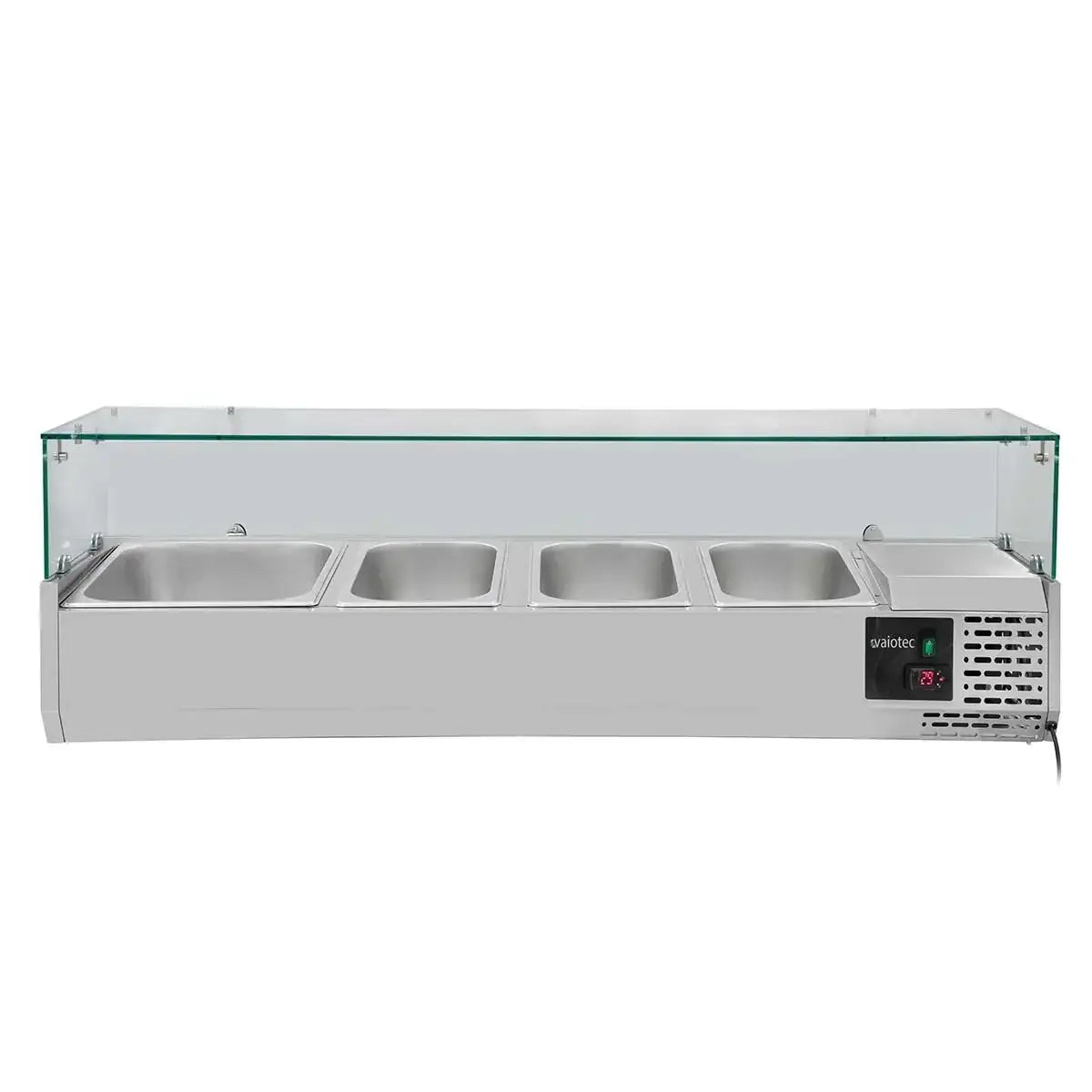 Edelstahl-Warmhaltebuffet mit 4 Fächern und Glasabdeckung für Gastronomie
